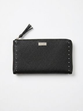 kate spade New York Studded Black Pebbled Leather Zip Wallet with Tassel Pull